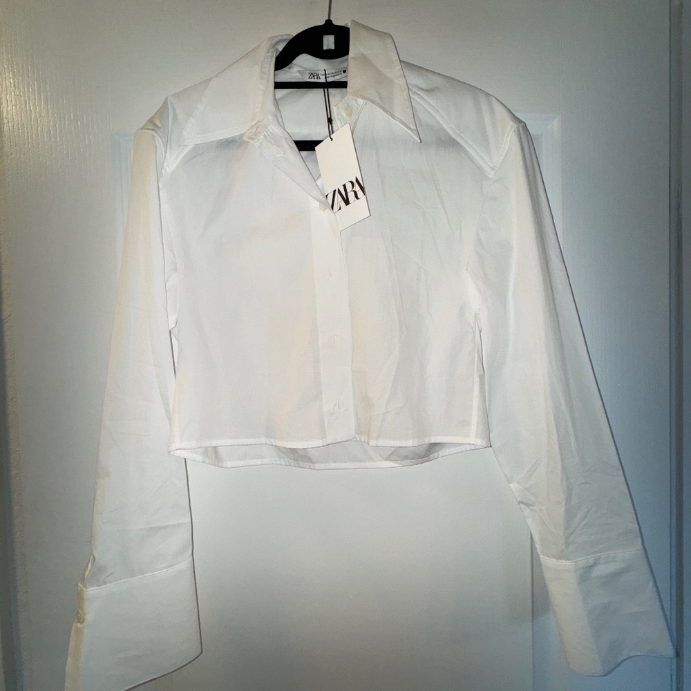 NWT ZARA Cropped Poplin Shirt White XS - Picture 2 of 3
